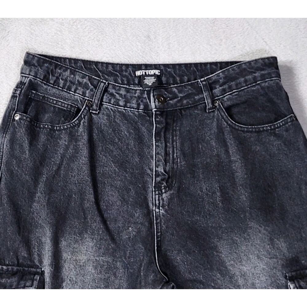 Hot Topic Black Wash Wide Leg Cargo Jeans Strappy Grommet Goth Y2K Size 13 - Picture 3 of 8